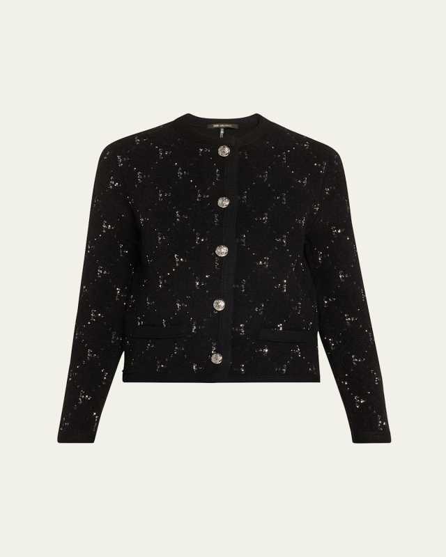 Rue Sequin-Embellished Fuzzy Knit Cardigan
